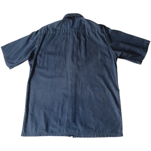 Size L Chest 46-48" Collar 40cm Vintage Short Sleeve Denim Shirt - Picture 5 of 8